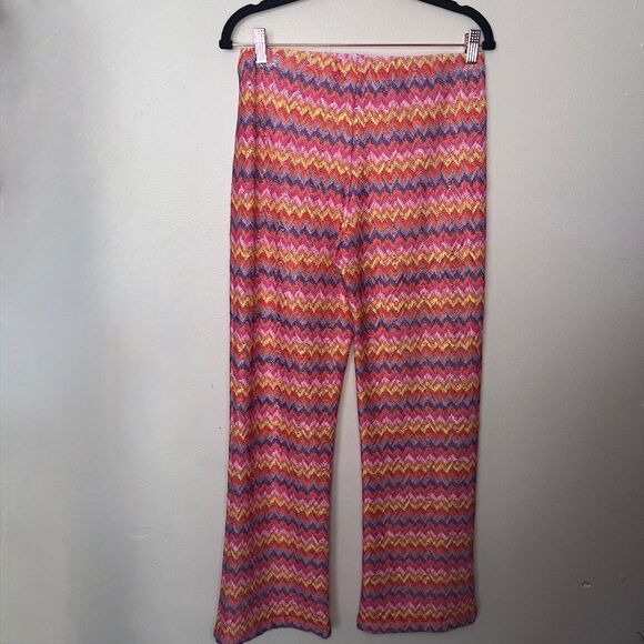 DOLORES CORTES Spanish Designer Lurex Knit Chevron Pattern Cover- up Pants SizeM - Picture 1 of 4